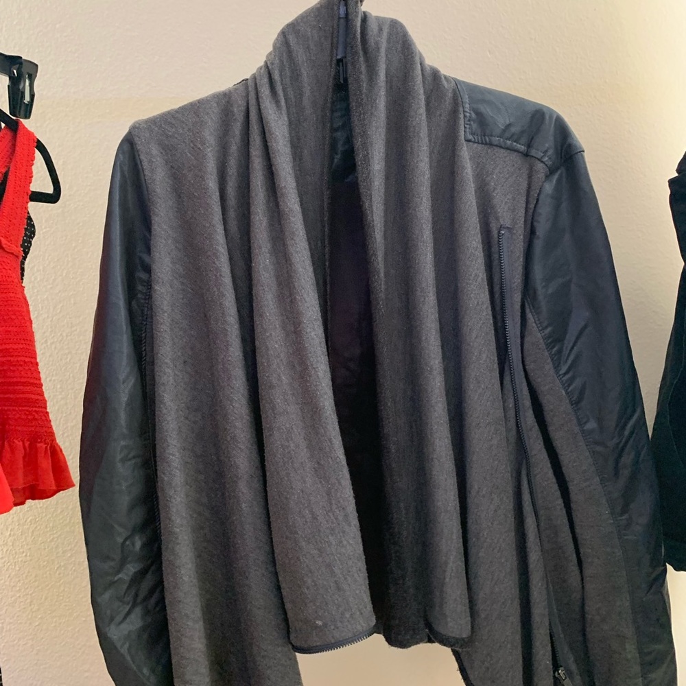 gray cardigan
